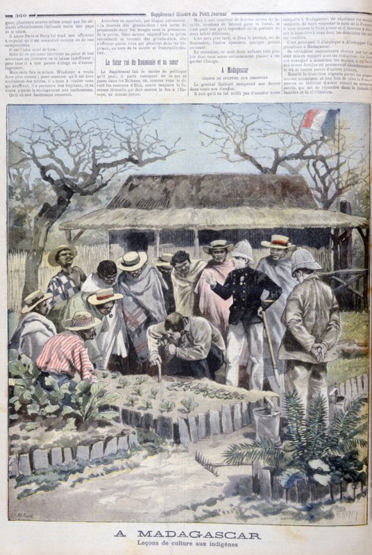 Agricultural lesson for the indigenous people of Madagascar, 1897. Creator: F Meaulle.