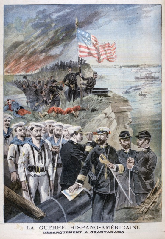Disembarking troops at Guantanamo, Cuba, 1898.  Creator: F Meaulle.