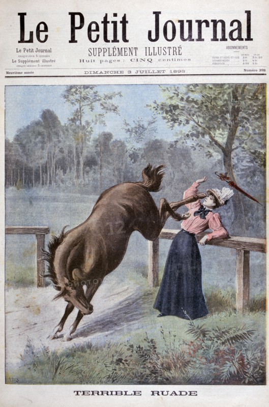 A young woman is kicked by a horse, 1898. Artist: Henri Meyer