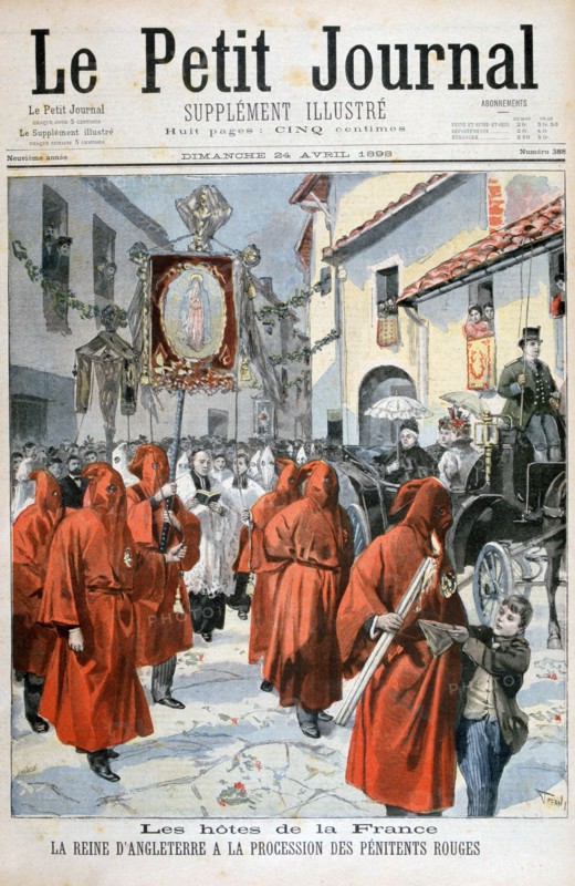 Queen Victoria watching the procession of the red penitents, 1898.  Creator: F Meaulle.