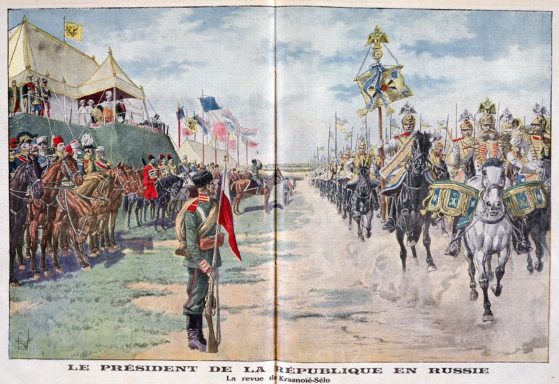 The President of the Republic reviewing Russian troops, Krasnoye Selo, Russia, 1914. Artist: Unknown