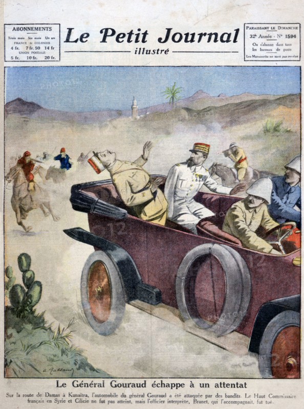 General Gouraud escapes an assassination attempt on route from Damascas to Kunaitra, 1921. Artist: Unknown