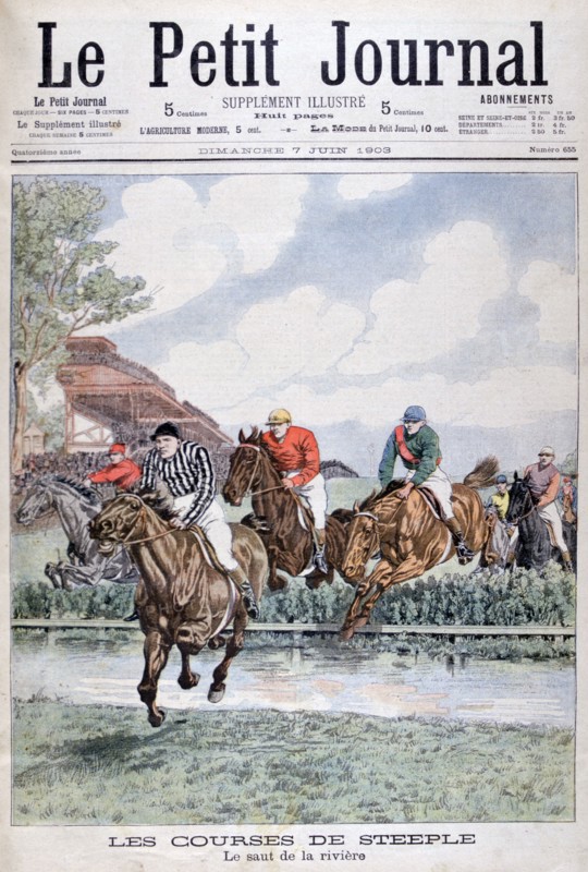 The water jump at the steeplechase, Auteuil, 1903. Artist: Unknown