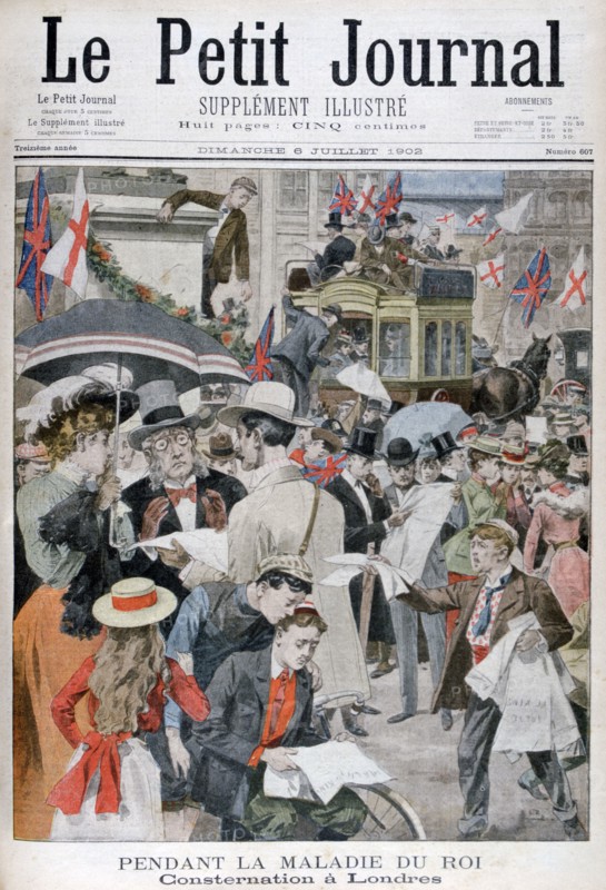 News of king Edwards VII's illness in London, 1902. Artist: Unknown