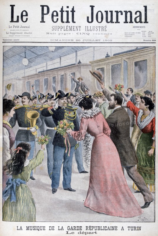 Musicians of the French Republican Guard, Turin, Italy, 1902. Artist: Yrondy