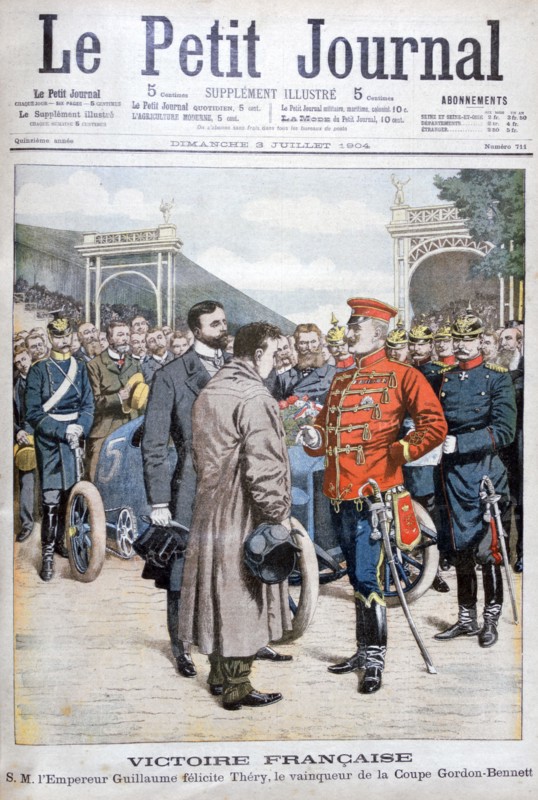 Frenchman Leon Thery, winner of the Gordon Bennett Cup in auto racing, 1904. Artist: Unknown
