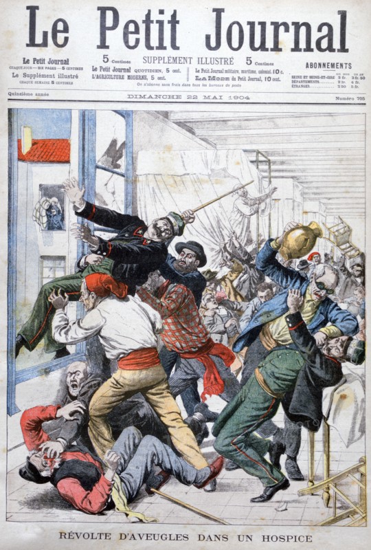 Revolt by blind men in a hospice, France, 1904. Artist: Unknown