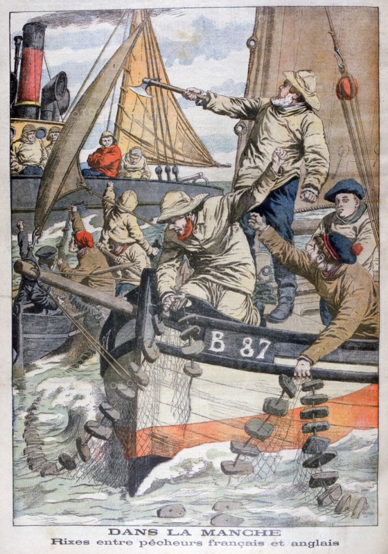 Dispute between French and English fishermen in the Channel, 1904. Artist: Unknown
