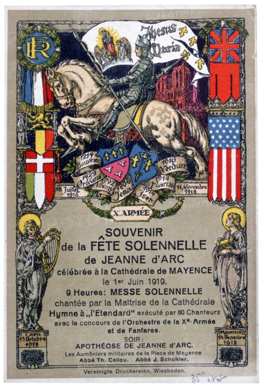Souvenir of a festival to honour Joan of Arc, staged at Mainz Cathedral, Germany, 1919. Artist: Unknown