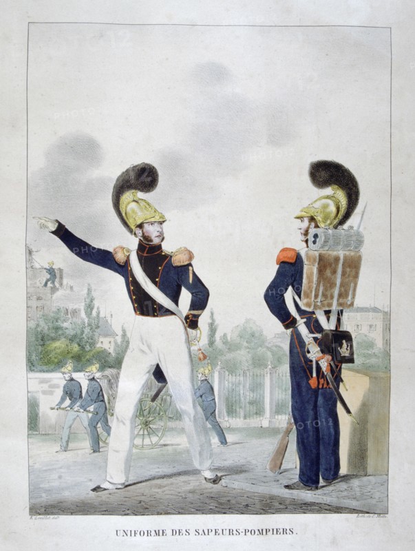 Uniform of military sapper-firemen, France, 1823. Artist: Charles Etienne Pierre Motte
