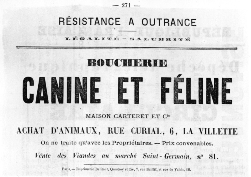 Boucherie Canine et Feline, from French Political posters of the Paris Commune,  May 1871. Artist: Unknown