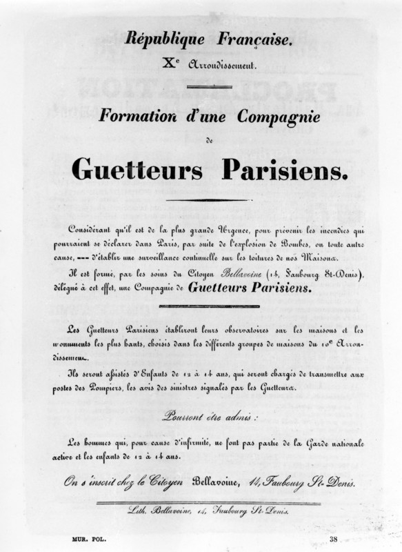 Guetteurs Parisiens, from French Political posters of the Paris Commune,  May 1871. Artist: Unknown