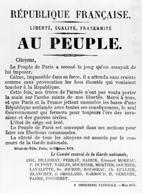 Au Peuple, from French Political posters of the Paris Commune,  May 1871. Artist: Unknown