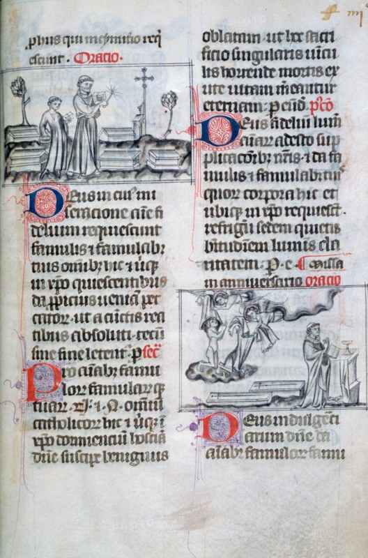 Mass for the buried in a graveyard, and anniversary mass for souls of the dead, 14th century. Artist: Unknown