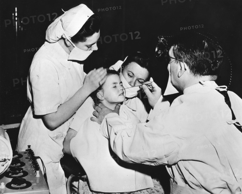 Radium treatment to cure a nasal infection, France, c1947-1951. Artist: Unknown