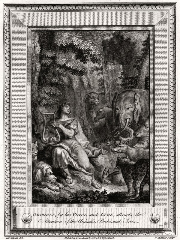 'Orpheus, by his Voice and Lyre, attracts the attention of the Animals, Rocks and Trees', 1774.Artist: W Walker