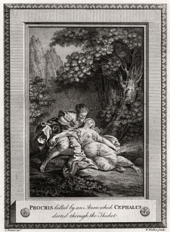 'Procris Killed by an arrow which Cephalus darted through the thicket', 1775. Artist: W Walker