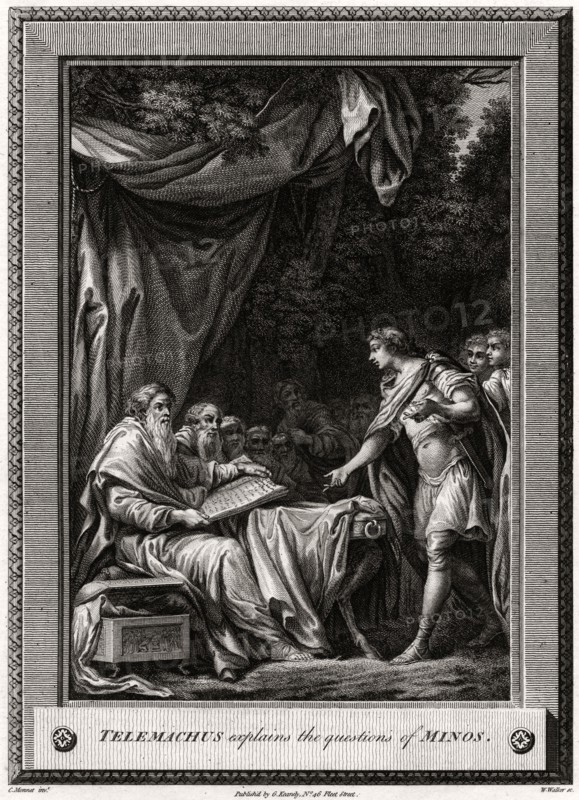 'Telemachus explains the questions of Minos', 1776. Artist: W Walker