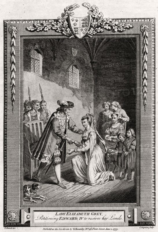 'Lady Elizabeth Grey, petitioning Edward IV to restore her lands', 15th century, (1777).  Creator: Charles Grignion.