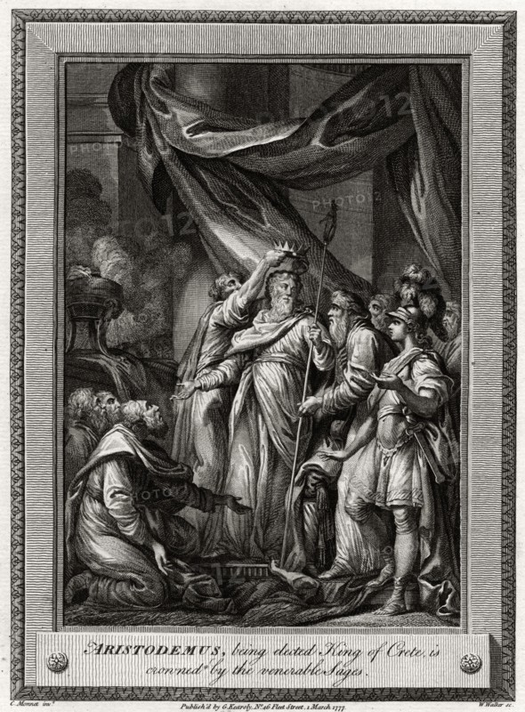 'Aristodemus, being elected King of Crete, is crowned by the venerable Sages', 1777. Artist: W Walker