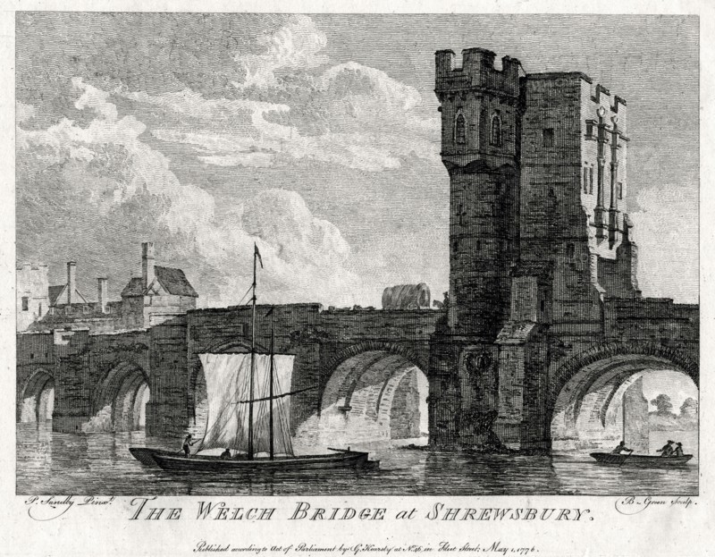 'The Welch Bridge at Shrewsbury', Shropshire, 1776. Artist: B Green