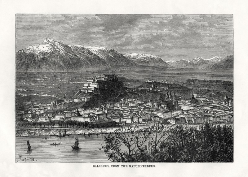 'Salsburg, from the Kapuzinerberg', Austria, 19th century. Artist: Taylor
