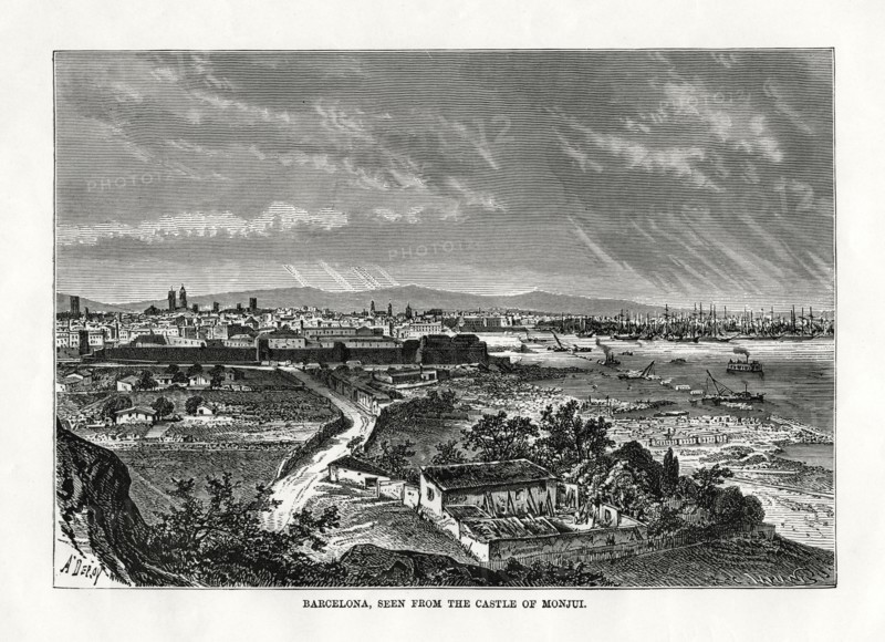 'Barcelona, seen from the Castle of Monjui', Spain, 1879. Artist: Laplante