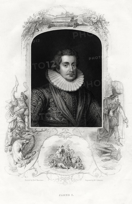 James I, King of England and Scotland, 1860. Artist: WJ Edwards