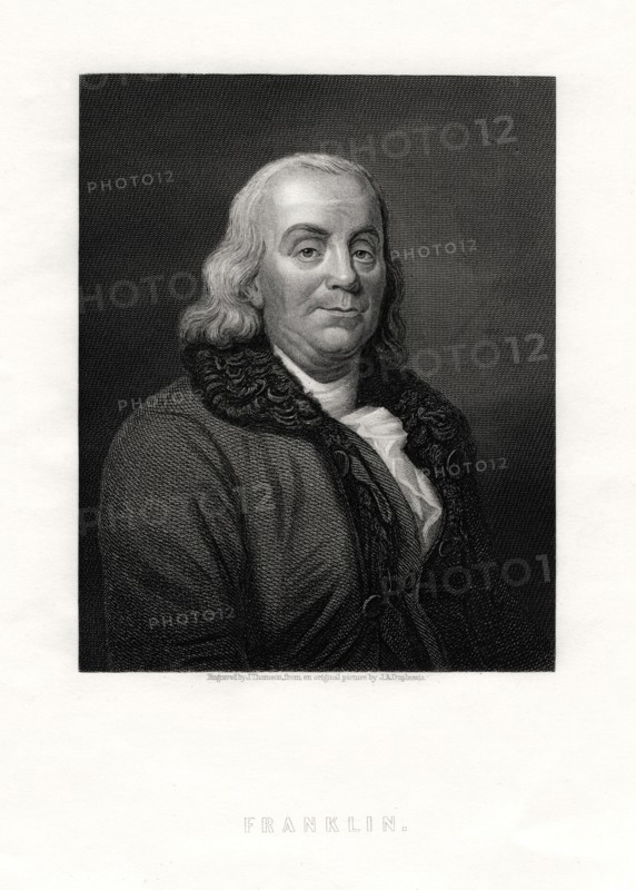 Benjamin Franklin, political figure and statesmen of the United States, 19th century. Artist: J Thomson
