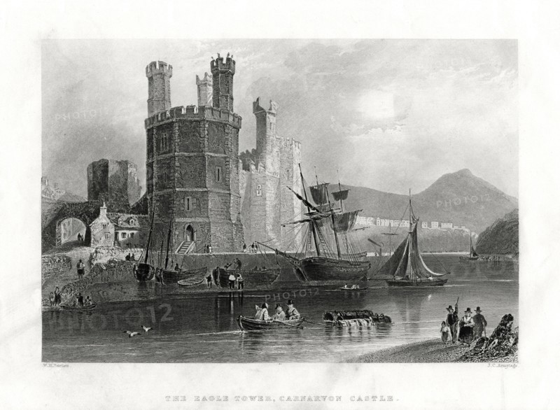 The Eagle Tower, Carnarvon Castle, Caernarfon, North Wales, 1860. Artist: JC Armytage