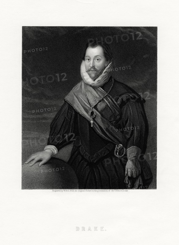 Sir Francis Drake, English privateer, navigator, naval pioneer, politician, 19th century. Artist: W Holl