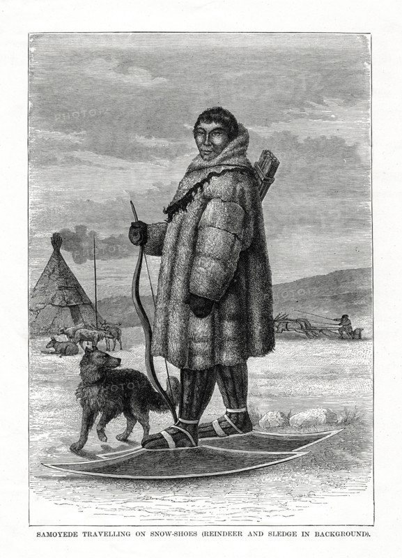 'Samoyede Travelling on Snow-Shoes', Russia, 1877. Artist: Unknown
