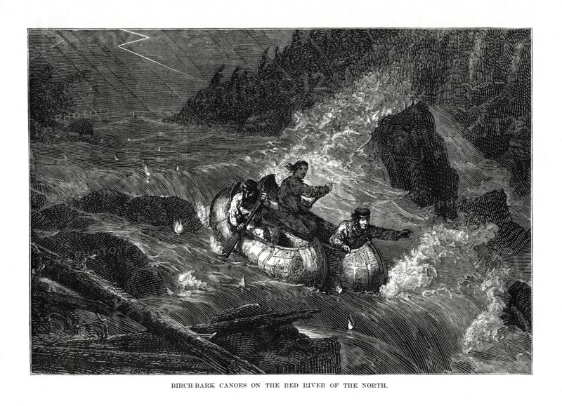 'Birch-bark Canoes on the Red River of the North', United States, 1877. Artist: Unknown