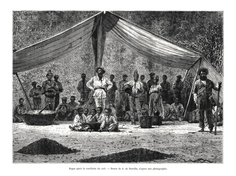 A meal after the gathering of coffee, Brazil, 19th century. Artist: A de Neuville