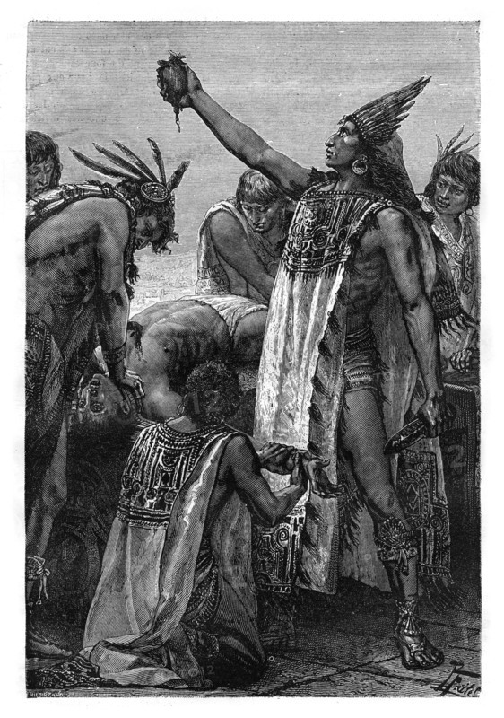 Human sacrifice, Mexico, Pre-Colombian period, (19th century). Artist: Pierre Fritel
