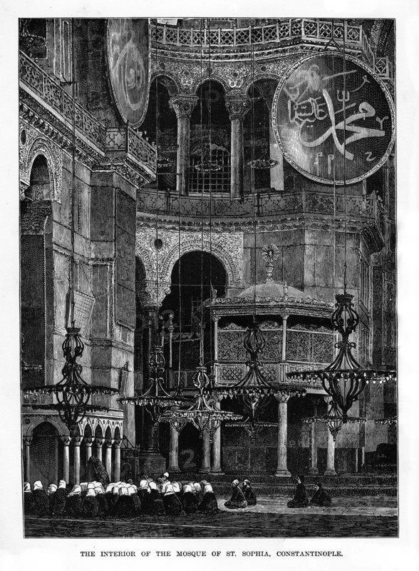 'The Interior of the Mosque of Santa Sophia, Constantinople', Turkey, 19th century. Artist: Unknown