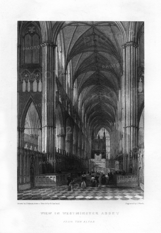 Westminster Abbey from the altar, London, 19th century.Artist: J Woods