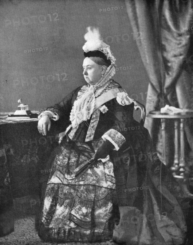 Queen Victoria in the dress she wore at her Golden Jubilee service, 1887.Artist: Hughes & Mullins