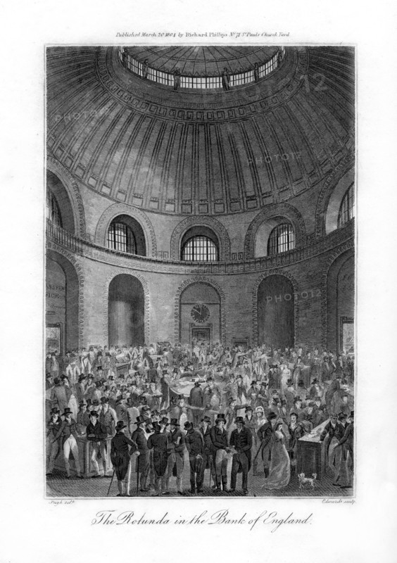 The Rotunda in the Bank of England, London, 1804.Artist: Edwards