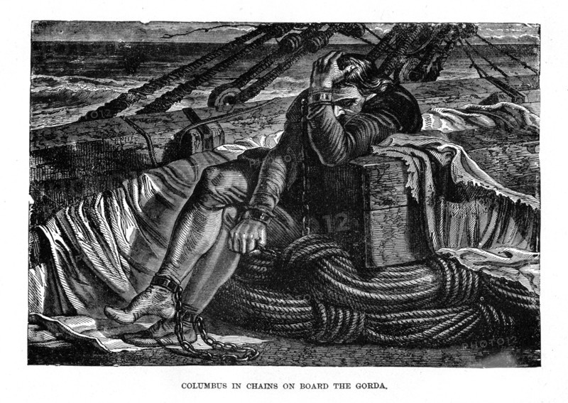 Christopher Columbus in chains on board the 'Gorda', 1490s, (c1872). Artist: Unknown