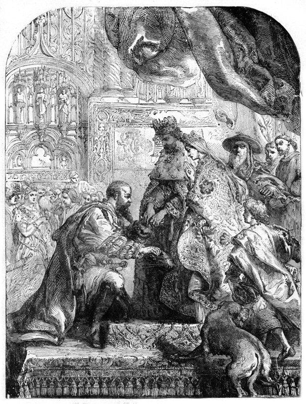 Christopher Columbus being received by Ferdinand and Isabella at Barcelona, c1490s, (1872). Creator: Unknown.