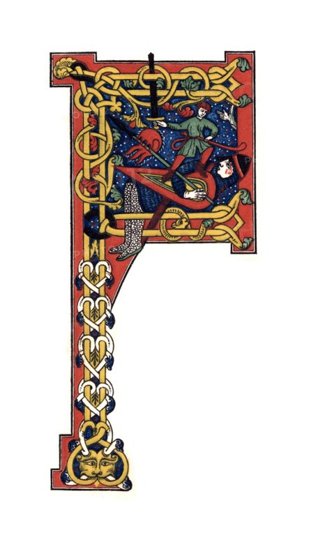Initial letter 'F', 12th century, (1843).Artist: Henry Shaw
