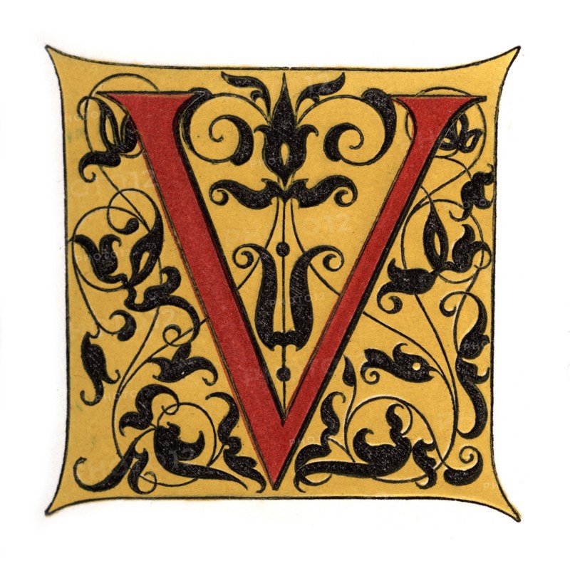 Initial letter 'V', (1843).Artist: Henry Shaw