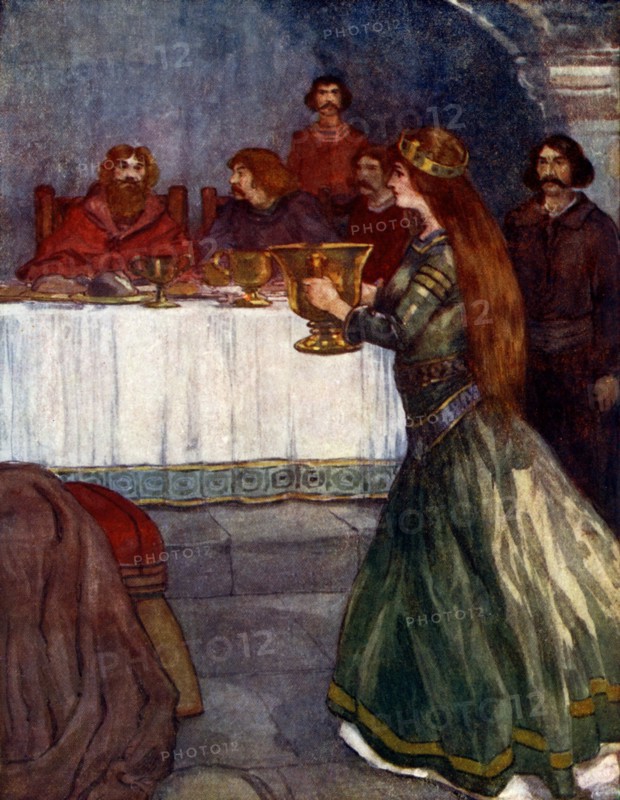 'Rowena came into the room carrying a beautiful golden cup', c430 AD, (1905). Artist: A S Forrest