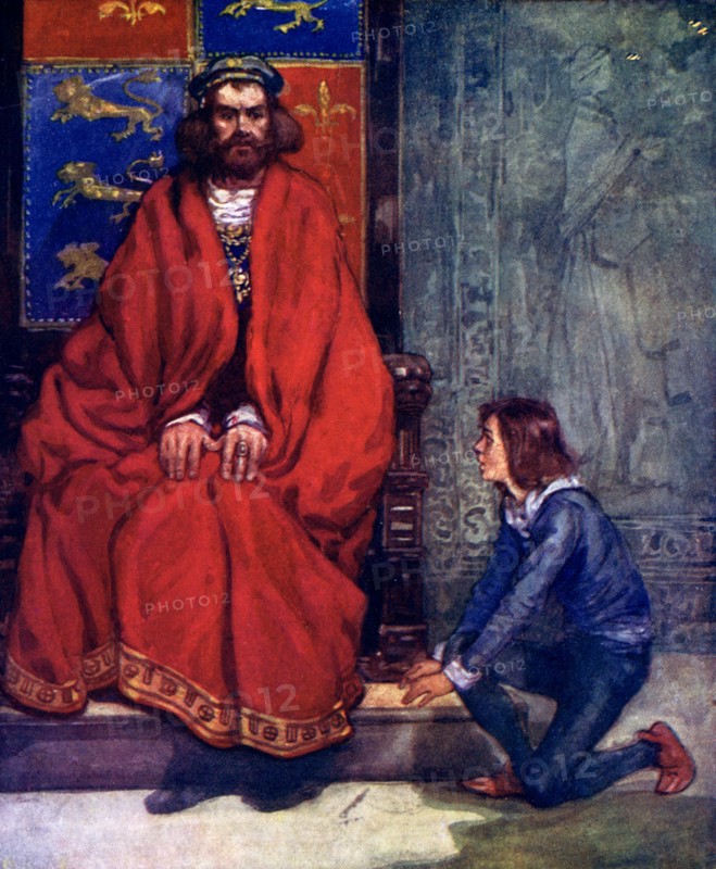 'The little boy knelt before the King and stammered out the story', 1120, (1905). Artist: A S Forrest