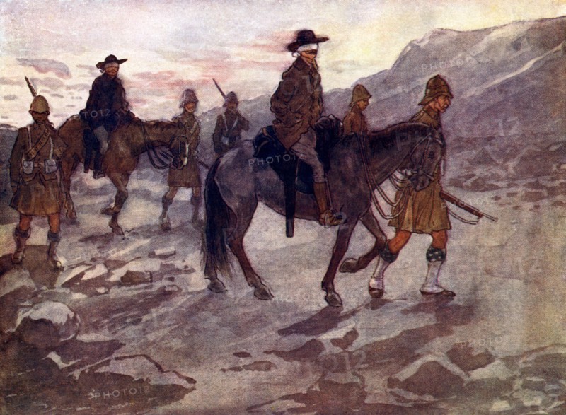 'The Boer leaders were blindfolded and guarded by soldiers of the Black Watch', 1902, (1905).Artist: A S Forrest