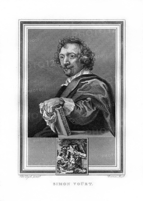 Simon Vouet, French Baroque era painter, (1825).Artist: John Corner