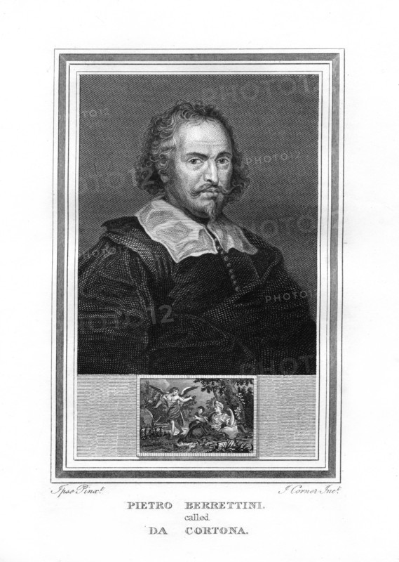 Pietro da Cortona, Italian Baroque era painter, (1825).Artist: John Corner