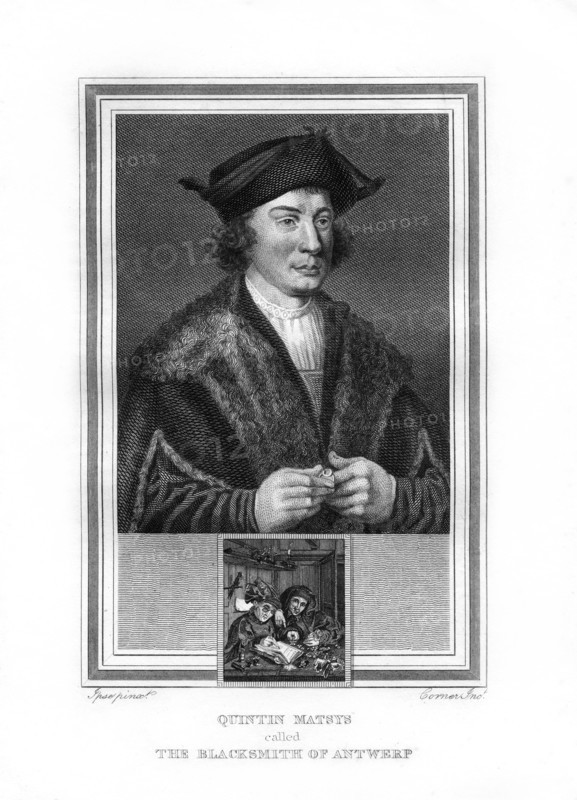 Quentin Matsys, painter in the Flemish tradition, (1825).Artist: John Corner