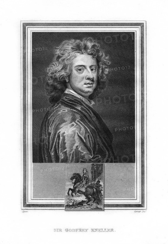 Sir Godfrey Kneller, German-born English Baroque era painter, (1825).Artist: John Corner